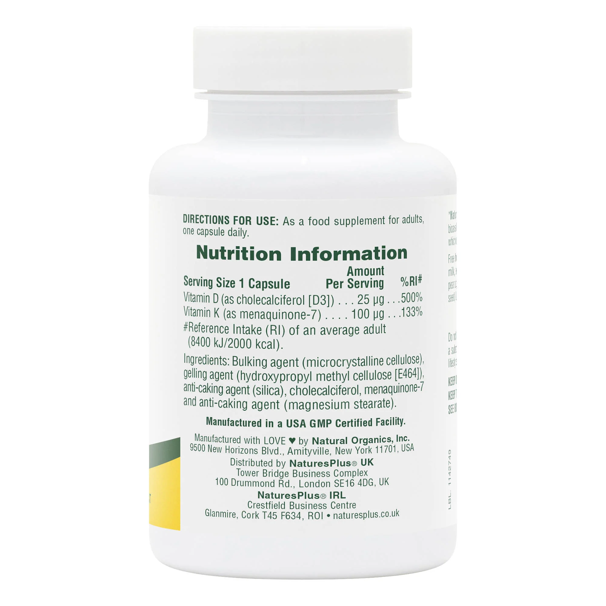 Vitamin D3 1000 IU/Vitamin K2 100 mcg Capsules